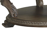 Benzara Traditional Oval Cocktail Table with Glass Top and Wooden Carvings, Brown BM210910 Brown Solid Wood, Veneer, Engineered Wood and Glass BM210910