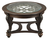 Benzara Traditional Wooden Oval Cocktail Table with Glass Top and Bun Feet, Brown BM210911 Brown Solid Wood, Veneer, Engineered Wood and Glass BM210911