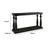 Benzara Wire Brush Wooden Frame Sofa Table with Turned Legs, Antique Black BM210921 Black Solid Wood, Veneer and Engineered Wood BM210921