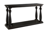 Benzara Wire Brush Wooden Frame Sofa Table with Turned Legs, Antique Black BM210921 Black Solid Wood, Veneer and Engineered Wood BM210921