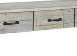 Benzara Wooden Frame Sofa Table with 3 Drawers and 1 Bottom Shelf, Washed White BM210947 White Solid Wood BM210947