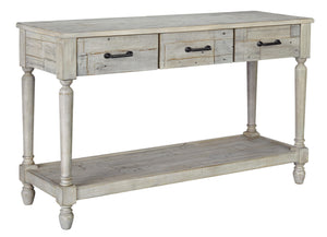 Benzara Wooden Frame Sofa Table with 3 Drawers and 1 Bottom Shelf, Washed White BM210947 White Solid Wood BM210947