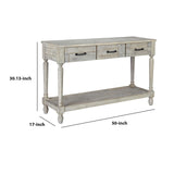 Benzara Wooden Frame Sofa Table with 3 Drawers and 1 Bottom Shelf, Washed White BM210947 White Solid Wood BM210947