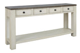 Wooden Frame Sofa Table with 4 Drawers and 1 Open Shelf, White and Brown