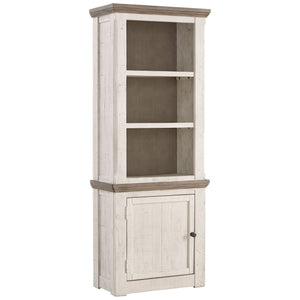 Benzara Wooden Left Pier Cabinet with 1 Door and 2 Shelves, Antique White and Brown BM210951 White and Brown Solid Wood, Veneer and Engineered Wood BM210951