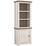 Wooden Left Pier Cabinet with 1 Door and 2 Shelves, Antique White and Brown