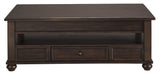 Benzara Wooden Lift Top Cocktail Table with 1 Drawer and Open Compartment, Brown BM210953 Brown Solid Wood, Metal, Engineered Wood, Veneer BM210953