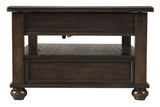 Benzara Wooden Lift Top Cocktail Table with 1 Drawer and Open Compartment, Brown BM210953 Brown Solid Wood, Metal, Engineered Wood, Veneer BM210953