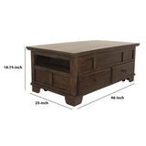 Benzara Wooden Lift Top Cocktail Table with 2 Drawers and 2 Open Compartments,Brown BM210955 Brown Solid Wood, Engineered Wood, Metal and Veneer BM210955