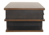 Benzara Wooden Lift Top Cocktail Table with 2 Drawers and 3 Open Shelves, Brown BM210956 Brown Solid Wood, Engineered Wood, Veneer and Metal BM210956
