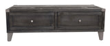 Benzara Wooden Lift Top Cocktail Table with 2 Drawers and Metal Accents, Gray BM210957 Gray Solid Wood, Veneer and Metal BM210957