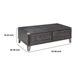 Benzara Wooden Lift Top Cocktail Table with 2 Drawers and Metal Accents, Gray BM210957 Gray Solid Wood, Veneer and Metal BM210957