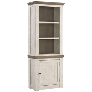 Benzara Wooden Right Pier Cabinet with 1 Door and 2 Shelves, Antique White and Brown BM210967 White and Brown Solid Wood, Veneer and Engineered Wood BM210967