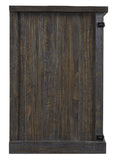 Benzara Wooden TV Stand with Barn Sliding Door and 4 Shelves, Medium, Brown BM210975 Brown Solid Wood, Engineered Wood, Metal and Veneer BM210975