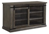 Wooden TV Stand with Barn Sliding Door and 4 Shelves, Medium, Brown