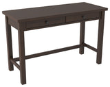 Benzara Wooden Writing Desk with Block Legs and 2 Drawers, Dark Brown and Black BM210977 Brown and Black Engineered Wood BM210977