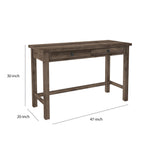 Benzara Wooden Writing Desk with Block Legs and 2 Storage Drawers, Brown BM210978 Brown Engineered Wood BM210978