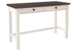 Benzara Wooden Writing Desk with Block Legs and 2 Storage Drawers, Gray and White BM210979 Gray and White Engineered Wood BM210979
