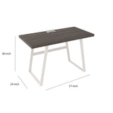 Benzara Wooden Writing Desk with Metal Base and Rectangular Top, Gray and White BM210981 Gray and White Engineered Wood and Metal BM210981