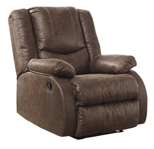 Benzara Wooden Zero Wall Recliner with Pillow Top Arms and Tufted Back, Brown BM210986 Brown Solid Wood, Fabric, Metal and Faux Leather BM210986