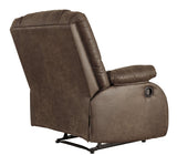 Benzara Wooden Zero Wall Recliner with Pillow Top Arms and Tufted Back, Brown BM210986 Brown Solid Wood, Fabric, Metal and Faux Leather BM210986
