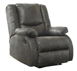 Benzara Wooden Zero Wall Recliner with Pillow Top Arms and Tufted Back, Gray BM210987 Gray Solid Wood, Fabric, Metal and Faux Leather BM210987