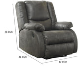 Benzara Wooden Zero Wall Recliner with Pillow Top Arms and Tufted Back, Gray BM210987 Gray Solid Wood, Fabric, Metal and Faux Leather BM210987