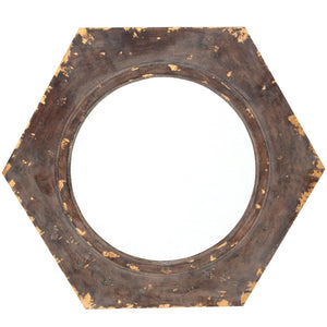 Benzara Rustic Style Wooden Wall Mirror with Hexagonal Frame, Silver and Brown BM211048 Silver, Brown Solid wood, Mirror BM211048