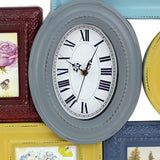 Benzara 7 Piece Wall Decor with Oval Shape Clock At Centre, Multicolor BM211063 Multicolor Solid wood, Glass BM211063