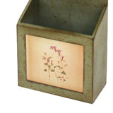 Benzara Rustic Wooden Wall Organizer with 3 Box Slots and Floral Pattern, Green BM211065 Green Wood and Metal BM211065