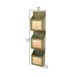 Benzara Rustic Wooden Wall Organizer with 3 Box Slots and Floral Pattern, Green BM211065 Green Wood and Metal BM211065