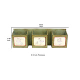 Benzara Rustic Horizontal Wall Organizer with 3 Slots and Metal Hooks, Green BM211066 Green Wood and Metal BM211066