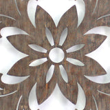 Benzara Traditional Square Shape Wooden Wall Decor with Floral Engraving, Brown BM211080 Brown Solid wood BM211080