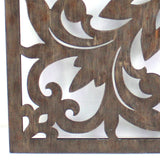 Benzara Traditional Square Shape Wooden Wall Decor with Floral Engraving, Brown BM211080 Brown Solid wood BM211080