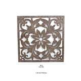 Benzara Traditional Square Shape Wooden Wall Decor with Floral Engraving, Brown BM211080 Brown Solid wood BM211080