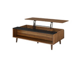 Benzara Wooden Coffee Table with Lift Top Storage and 1 Open Shelf, Walnut Brown BM211086 Brown Solid Wood, Veneer and Particle Board BM211086