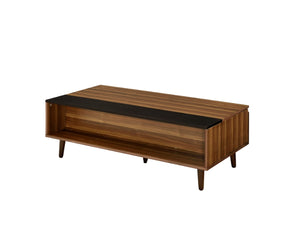 Benzara Wooden Coffee Table with Lift Top Storage and 1 Open Shelf, Walnut Brown BM211086 Brown Solid Wood, Veneer and Particle Board BM211086