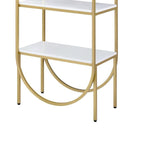 Benzara Arched Metal Frame Wooden Bookshelf with 4 Open Compartments,White and Gold BM211101 White and Gold Metal and MDF BM211101