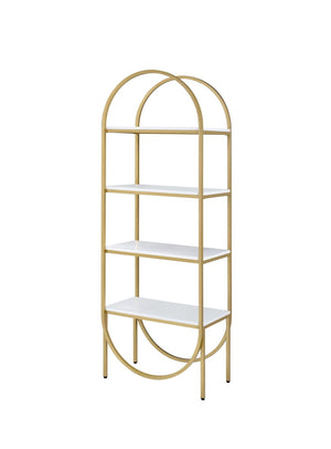 Benzara Arched Metal Frame Wooden Bookshelf with 4 Open Compartments,White and Gold BM211101 White and Gold Metal and MDF BM211101