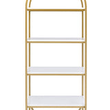 Benzara Arched Metal Frame Wooden Bookshelf with 4 Open Compartments,White and Gold BM211101 White and Gold Metal and MDF BM211101