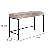 Benzara Wooden Desk with 2 Drawers and Metal Frame, Washed White and Black BM211102 White and Black Metal, Veneer and MDF BM211102