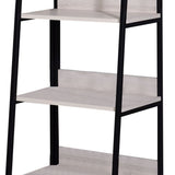 Benzara Wooden Bookshelf with 3 Open Compartments, Washed White and Black BM211103 White and Black Metal, Veneer and MDF BM211103