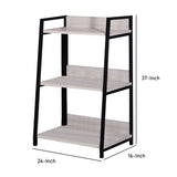 Benzara Wooden Bookshelf with 3 Open Compartments, Washed White and Black BM211103 White and Black Metal, Veneer and MDF BM211103