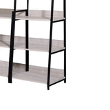 Benzara Wooden Bookshelf with 5 Open Compartments, Washed White and Black BM211104 White and Black Metal, Veneer and MDF BM211104