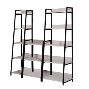 Benzara Wooden Bookshelf with 5 Open Compartments, Washed White and Black BM211104 White and Black Metal, Veneer and MDF BM211104