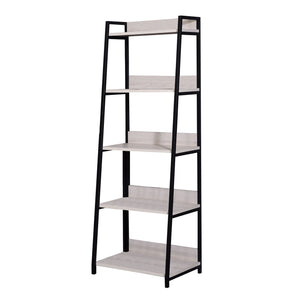 Benzara Wooden Frame Bookshelf with 5 Open Compartments, Washed White and Black BM211105 White and Black Metal, Veneer and MDF BM211105