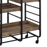 Benzara Metal Frame Serving Cart with 3 Open Storage and Casters, Brown and Black BM211118 Brown and Black Metal, Veneer and MDF BM211118