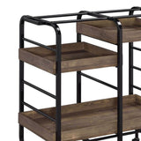 Benzara Metal Frame Serving Cart with 3 Open Storage and Casters, Brown and Black BM211118 Brown and Black Metal, Veneer and MDF BM211118