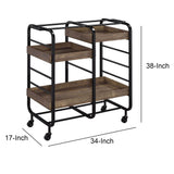 Benzara Metal Frame Serving Cart with 3 Open Storage and Casters, Brown and Black BM211118 Brown and Black Metal, Veneer and MDF BM211118