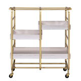 Benzara Metal Frame Serving Cart with Adjustable Compartments,Gold and Washed White BM211119 Gold and White Metal, MDF, Veneer BM211119